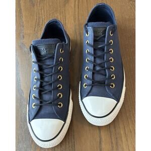 Converse Sneakers Mens 11 Shoes Blue Leather Gold Lace Up Low Chuck Taylor Ox